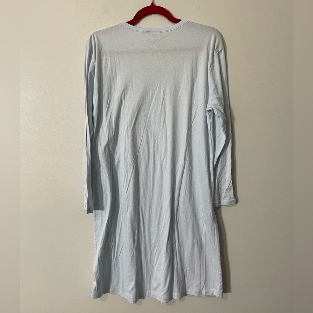 Hanro of Switzerland Soft Blue Long Sleeve Cotton Nightgown Size M - Picture 3 of 4